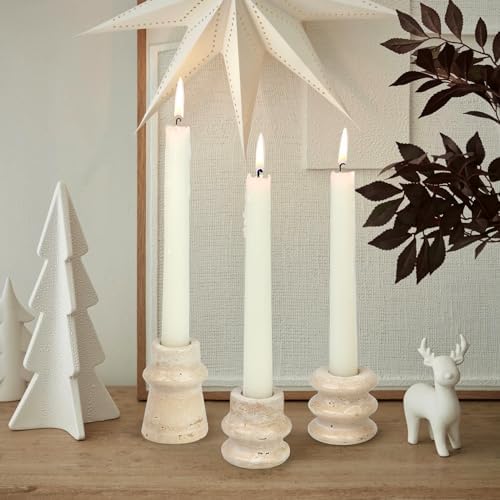 Vixdonos Natural Stone Candle Holder Set of 3 Taper Candle Candlestick Mantle Candle Stand for Home Decor,Wedding,Party and Table Centerpieces(White) - Image 4