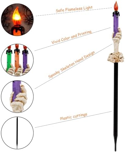 Halloween Decorations, 10 Pack Tabletop Candle Lights with Skeleton Ghost Hand, Waterproof Lighted Yard Stakes, Battery Operated for Light Up Halloween Indoor/Outdoor Garden Decor - Image 6