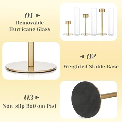 Hewory Gold Hurricane Candle Holder: 3PCS Candlestick Holders for Decor - Image 6