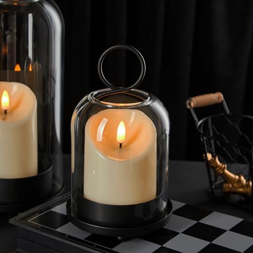 5"&4" Metal Candle Holder with Handmade Glass Dome in Brass & 2 Timer Candles, Set of 2 Versatile Hurricane Glass Candle Holders for Pillar Candles & Plants - Image 4