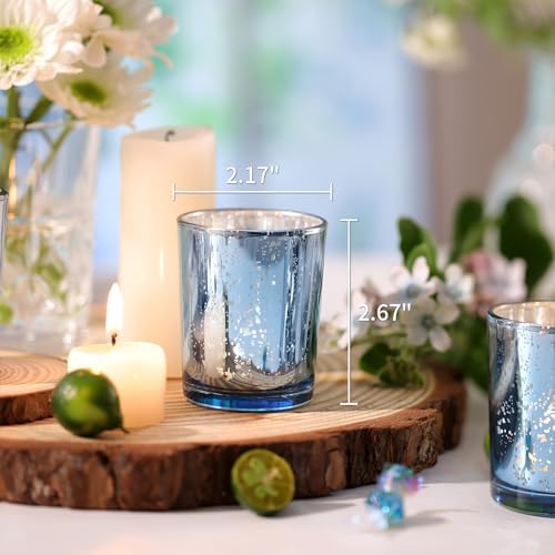 Volens Blue Votive Candle Holders Bulk, Mercury Glass Votives Set of 12 - Image 4