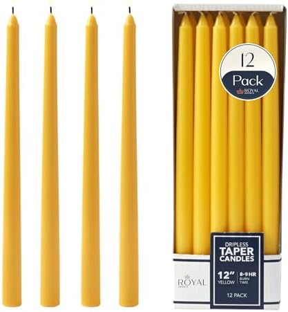 Royal Imports Unscented Taper Candles 12" Yellow 9HR Burn Time Set of 12 by RoyalImports