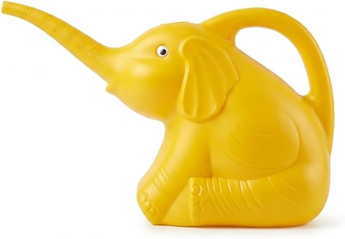 PMU 2-Quart Elephant Watering Can – Durable Plastic Garden Watering Can for Indoor & Outdoor Plants, Easy-Pour Spout, Large Water Pot, Yellow