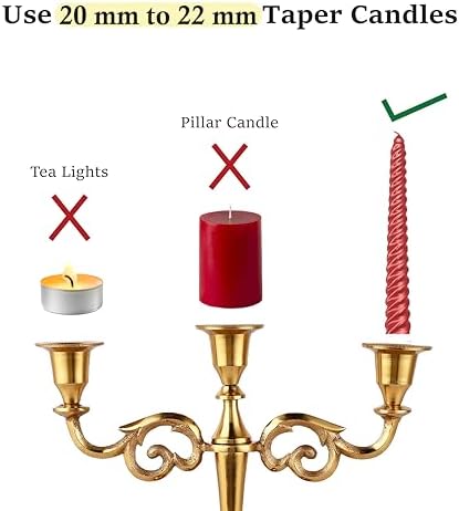 Rely+ 3 Arm Candelabra Taper Candle Holders Decorations Indoor Kitchen Décor Table Candles Candlestick Candelabra Centerpiece (Gold) - Image 5