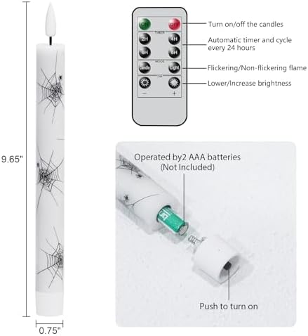 Halloween Flameless Taper Candles with Remote Timer, Cobweb Prints - Image 2