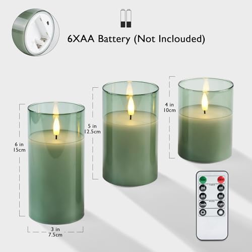 Amagic Green Glass Flameless LED Candles Battery Operated with Remote Timer - Image 6