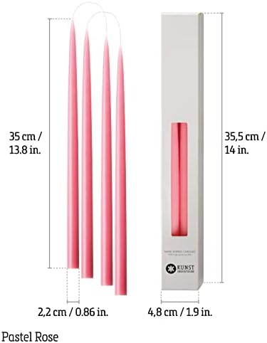Kunstindustrien® Taper Candles – Set of 4, 13.8" – Made in Denmark, Long Burning Candles 15h, Unscented & Smokeless Candlesticks – Elegant Tall Candles for Weddings, Dinners & Home Decor (Pastel Rose) - Image 3