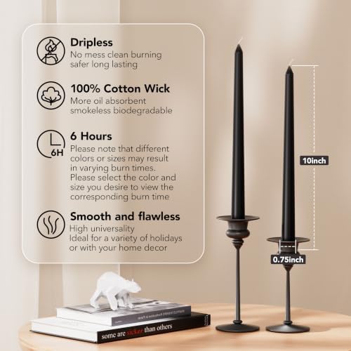 New Burning Formula Unscented Dripless 10-Inch Taper Candles Set of 12 - Black, for Wedding, Dinner - Smokeless, Long Burning - Hand Poured, Colored Tall Candlesticks - Negro - Image 2