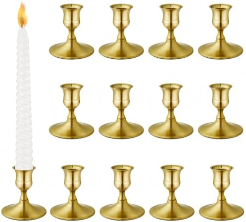 Brass Candlestick Holders, Small Taper Candle Holders, Bulk 12-Pack by ECHFSM