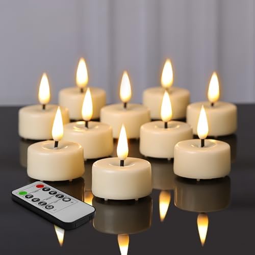 Eywamage Ivory Flameless Wax Tealights with Remote Batteries, Flickering Realistic LED Tea Votive Candles Set of 10 by EywamageCandles