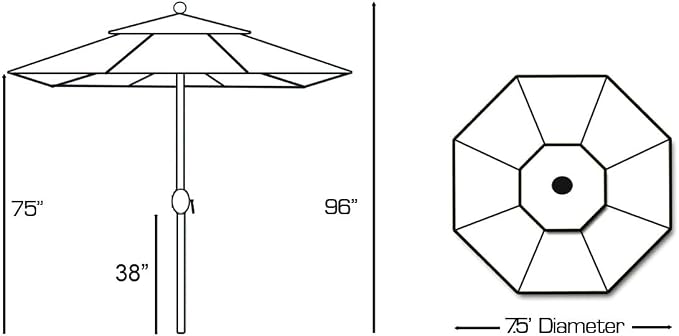 Galtech Octagon Auto-Tilt Umbrella for Patio and Pool Deck, Sunbrella Fabric, Rust- Frame, UV Protection (7.5-FT Black Frame Sunbrella: Black)