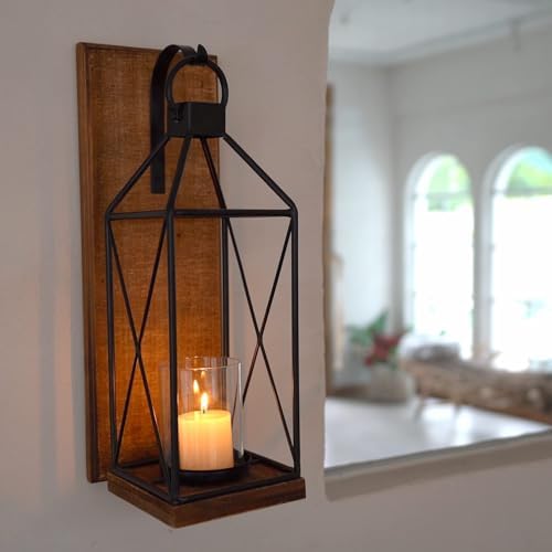 Homemory Wall Candle Sconces Set of 2, Rustic Wood Holders with Glass Decor - Image 4