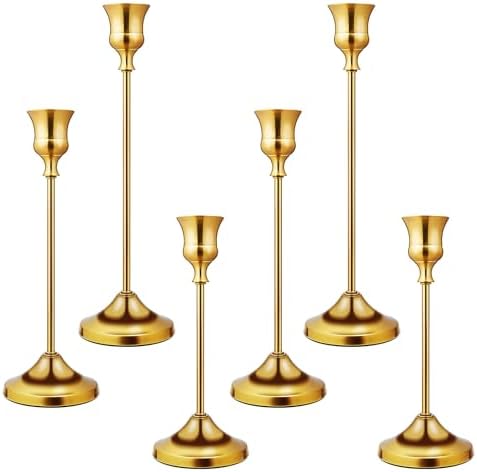 Candlestick Holders 6 PCS Metal Taper Candle Holders, KSWING Gold Candle Stick Holders Set, Perfect for Table Centerpiece Mantel Party Wedding Christmas Home Decor, Set of 6 by Unknown