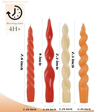 Orange Spiral Taper Candles Short Candle Sticks Unscented Smokeless Twisted Candlesticks for Christmas Table Decor Holiday Dinner Party-7.5inch-4pack - Image 5