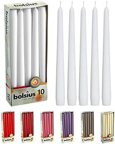BOLSIUS Unscented 10 Inch Dinner Candles, 10 Pack - 8 Hour European Quality Smokeless Dripless Taper Candles for Home Décor by BOLSIUS