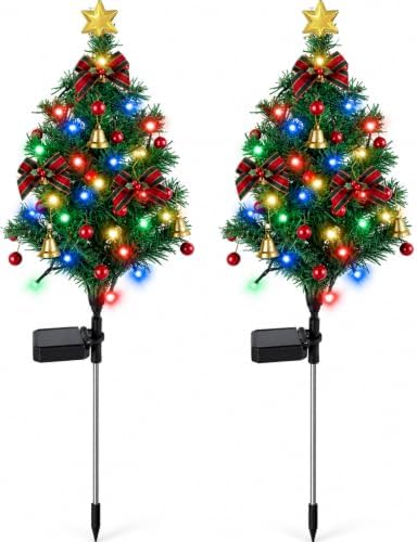 2 Set Solar Christmas Tree Lights Decorations Outdoor Waterproof, 40 LED Lights Christmas Solar Stake Lights Cemetery Christmas Tree for Grave Pathway Outside Garden Yard Lawn by LAIAMER