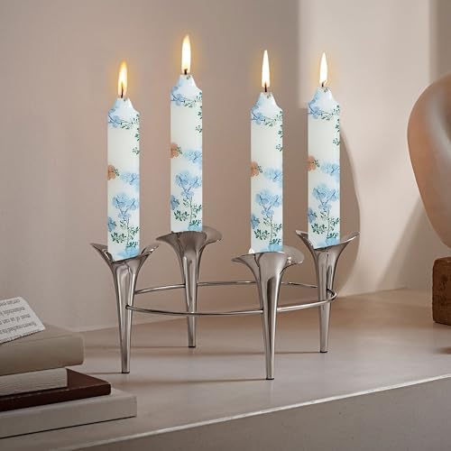 7 inch Short Candle Floral Candle Sticks Printed Candlestick Handmade Unscented Taper Candle 4 Pack Light Blue Flower Tapered Candles for Home Dinner Wedding Holiday - Image 2