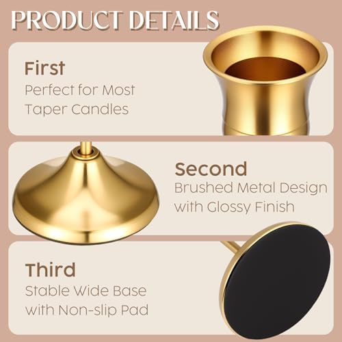 24PCS Brass Gold Taper Candle Holders Set, Vintage Metal Candlestick - Image 2