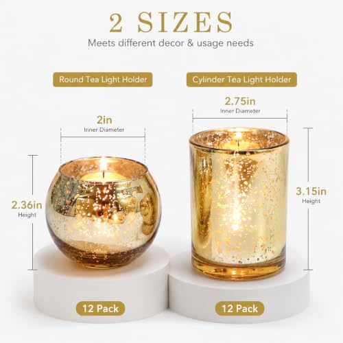 DEVI 24 Pcs Assorted Large Gold Votive Candle Holders, Tea Lights Holders - Image 2