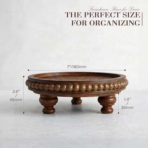 EOSAHR Beaded Wood Riser, Pedestal Stand for Bathroom Counter, VintageBrown - Image 2