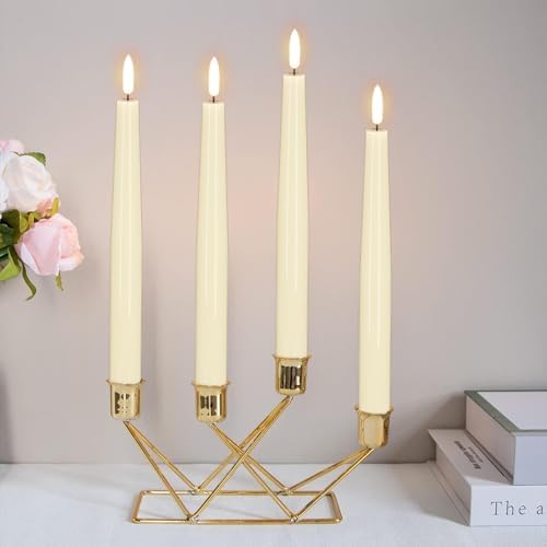 GenSwin LED Taper Candles, Flameless Taper Candles Battery Operated with Remote Timer, Set of 2 Real Wax White Flameless Candlesticks with 3D Flickering Flame for Home Wedding Decor (0.78” x 9.84”) - Image 5