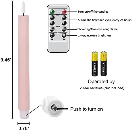 Wondise Pink Flameless Flickering Taper Candles with Remote and Timer - Image 2