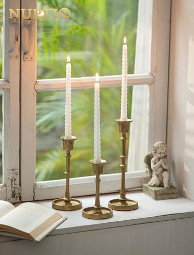 NUPTIO Cast Iron Taper Candle Holders, Set of 3 Antique Brass Candlesticks - Image 6