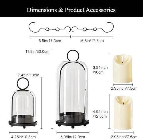 5"&4" Metal Candle Holder with Handmade Glass Dome in Brass & 2 Timer Candles, Set of 2 Versatile Hurricane Glass Candle Holders for Pillar Candles & Plants - Image 2