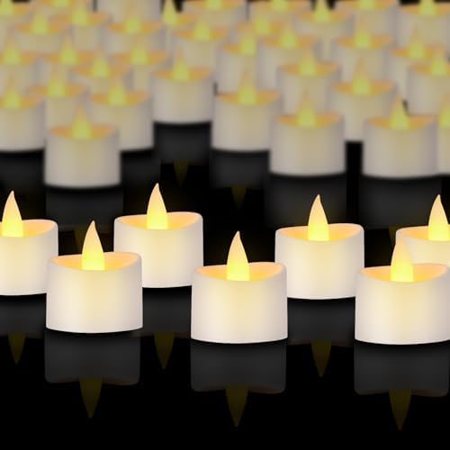 White Flameless Tea Lights - 50 Pack Commercial Grade LED Tea Lights for Large Weddings, Events & Modern Home Decor (White Base, 50 Pack) by Unknown