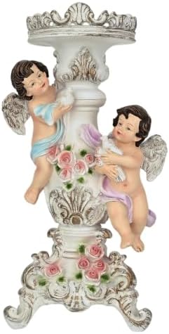 Hand Painted Cherub Candle Holder Resin Angel Tabletop Wedding Decor Gift by BigStoneArt