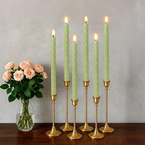 Matcha Green Spiral Taper Candle - 10 Inch YUKCAXDLS 6 Pack Unscented Dripless Candlesticks for Valentine's Day,Dinner,Party,Brithday,Wedding and Home Decoration - Image 3