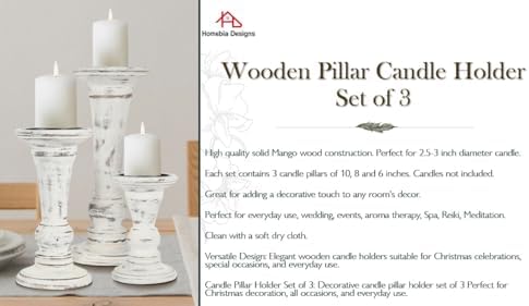 Homebia Design Antique White Wooden Candle Holder Set of 3 – 10, 8, 6 Inch - Image 6
