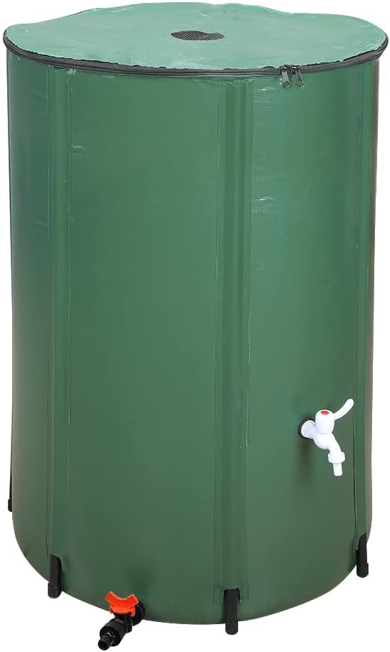 132 Gallon Collapsible Rain Barrel, Portable Rainwater Collection System, Rain Catcher Barrel, Water Storage Tank with Two Spigots and Overflow Kit, Rain Water Barrel Collector for Garden, Green
