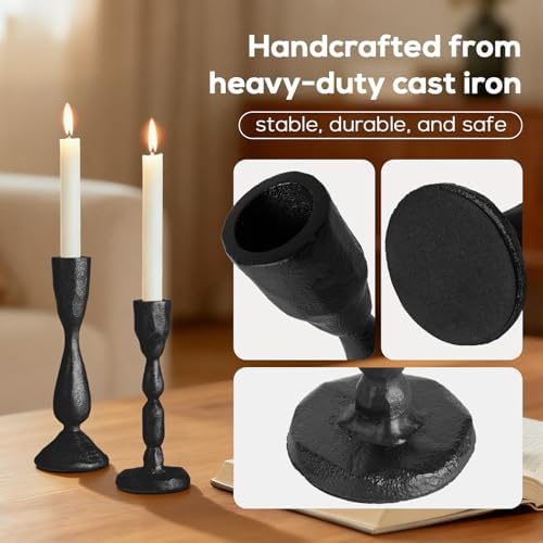 Black Taper Candle Holders Set of 2 Vintage Iron Black Candlestick Holder - Image 3