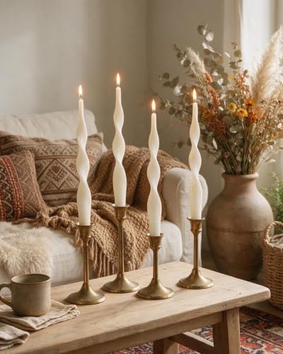 9.8" Ivory Spiral Taper Candles Dripless Twisted Taper Candle Handmade from Vegan Soy Wax for Holiday Wedding Party Home Dinner Decoration Party and Any Occasion,Set of 4(Ivory) - Image 5