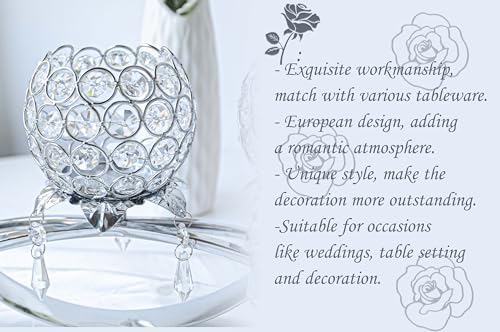 Crystal Tea Light Candlestick Holders Flower Shape with Crystal Pendant Bowl Votive Metal Candle Holder for Table Centerpieces Wedding Home Decor (Silver, 3 arm) - Image 6