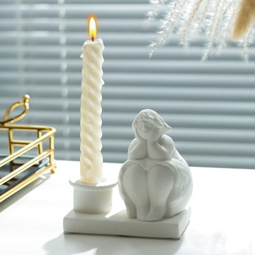 White Candle Holder, Handmade Ceramic Girl Candlestick Holders, Taper Candlelight Stand for Home Decor, Table Centerpiece and Coffee Table Decor - Image 2