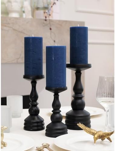 CANDWAX Large Pillar Candles 3x6 Inch – Set of 3 Unscented Dripless Dark Blue Candles, Rustic Finish for Weddings, Home Interior, Centerpieces - Image 3