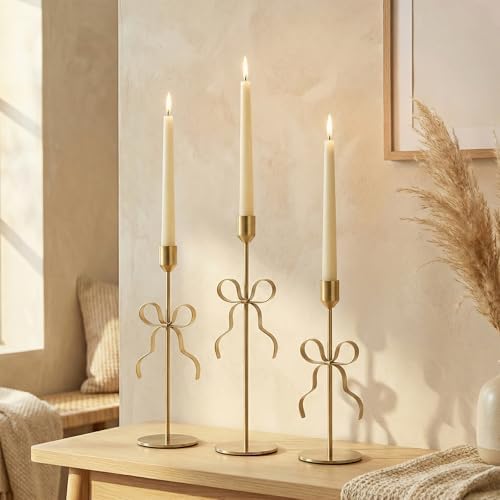 Bow Candle Holder - Bow Candlestick Holder Set of 3 Metal Gold, Modern Decorative Taper Candle Holder for Centerpiece Wedding Dining Table Holiday Housewarming Gift (Gold) - Image 5