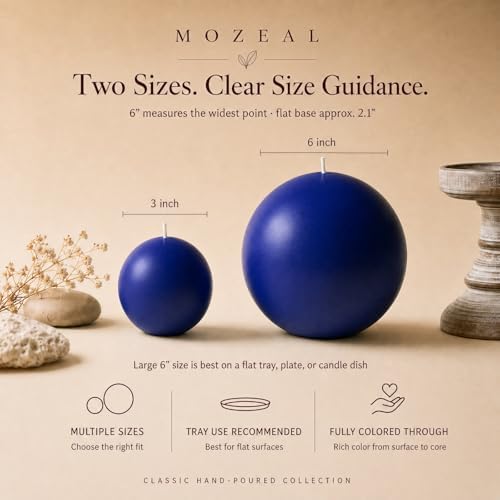 MOZEAL Hand-Poured, 3 Inch Royal Blue Round Ball Candles - Elegant Royal Blue Round Pillar Candles Set of 3, Dripless, Unscented, Smokeless, Ideal for Formal Events. - Image 2
