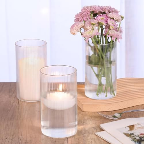 6 Inch Clear Glass Ribbed Cylinder Vases for Centerpieces, Pack of 6 - Image 5