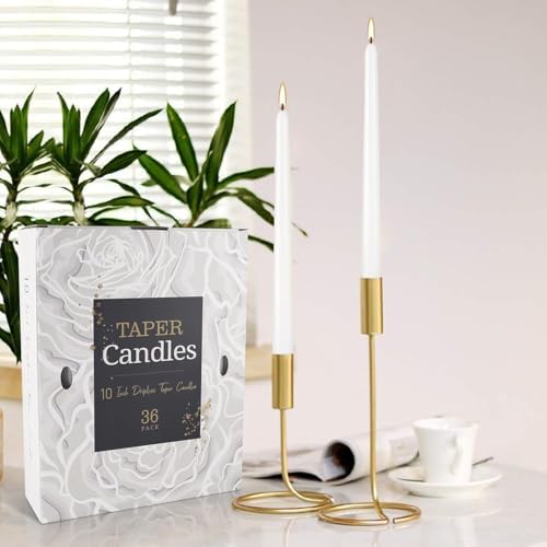 YOROXRG 36 Pack White Taper Candles, 7-8 Hours Burn Time, Unscented, Smokeless and Dripless, 0.8 x 10 Inch Dinner Candle Set for Household, Wedding, Party and Home Décor Candlesticks - Image 5