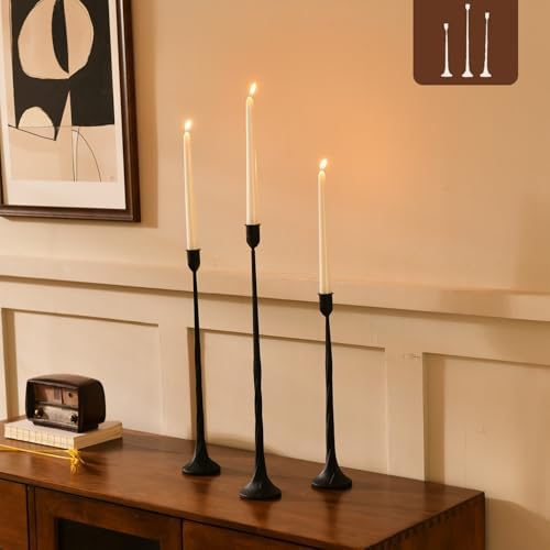 Iron Black Candlestick Holders, Set of 3 Candle Stick Holders,Fits 3/4 inch Thick Candle&Led Candles, Vintage Modern Decorative Centerpiece for Dining Table Centerpiece, Wedding, Party Decor by WOLAOJA