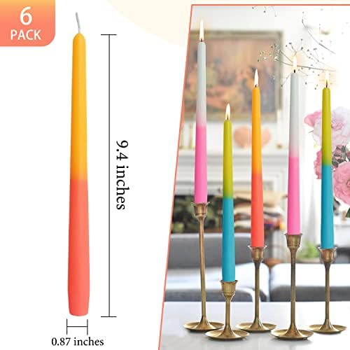 Pastel Taper Candles Set of 6 Rose Scented Candle Sticks Hand Poured Smokeless Two Tone Double Color Design 10 inch Long Candle for Wedding Dining Housewarming Gift Holiday Home Decor - Image 4