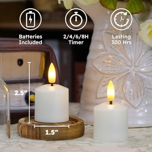 Small Flickering Tea Light Flameless Candles with Battery and Remote,1.5" x2.5" Ivory LED 2/4/6/8H Timer Votive Battery Operated Pillar Plastic Long Lasting 9pcs Tealight Candles - Image 4