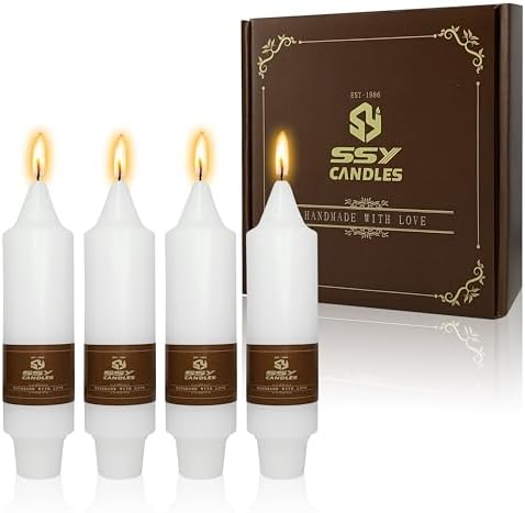 5 Inch Short Candle Chunky White Taper Candles Set of 4 Hand Poured Smokeless Unscented Thick Taper Candles with Wide Bottoms for Mother's Day Meditation Wedding Dinner Home Decor by XINAOBAOLUO