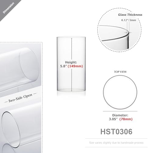 WGVI Hurricane Candle Holder Sleeve, Wide 3", Height 6", Clear Glass Cylinder Candleholder, Chimney Tube, Open Ended Candle Shade, 6 Pieces Bulk - Image 2
