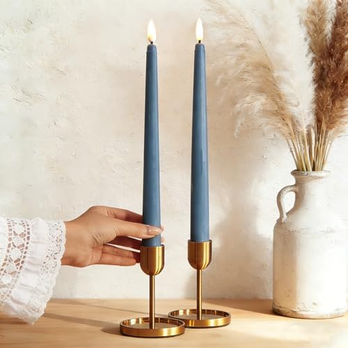 Dusty Blue Flameless Taper Candles with Remote Timer Set of 12 - Image 6