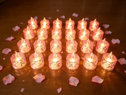 12pcs Flameless Candle Battery Operatted, Pink, Led Crystal Candle Lights, 100+Hours Fake Electeic Tealight Candles for Votive Valentines Anniversary Wedding Christmas Table Decorations by Unknown