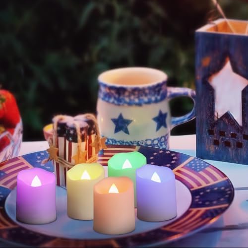 12pcs Rechargeable Flameless Tea Lights RGB with Charging Base and Remote Timer, Color Changing Flickering Electric LED Votive Fake Candles, USB Cable Included - Image 2